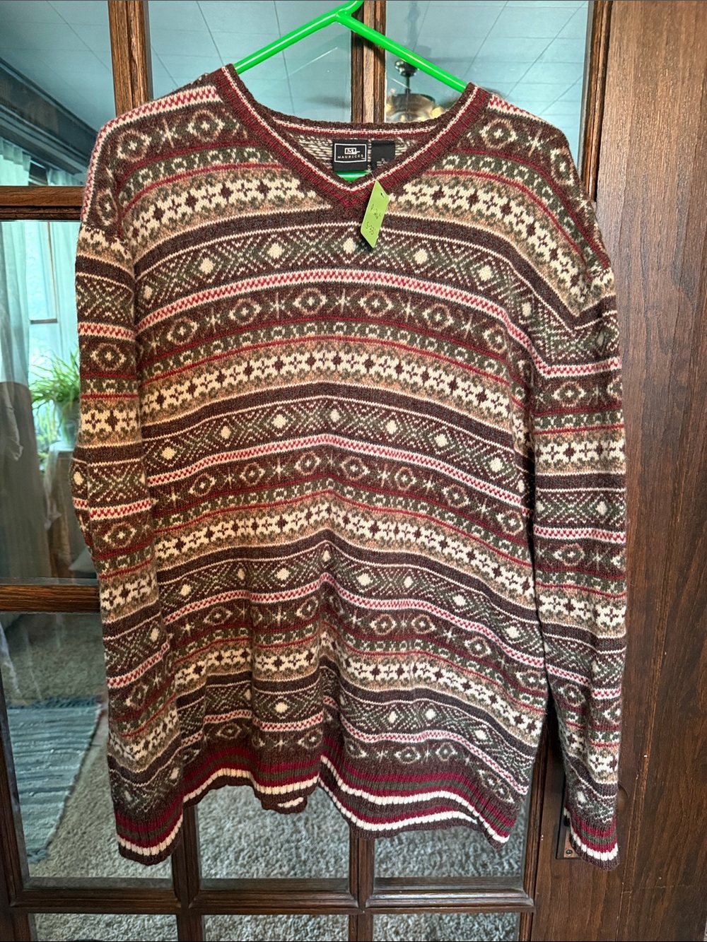 Maurices Women's Fair Isle V-Neck Sweater - Brown/Red/Cream